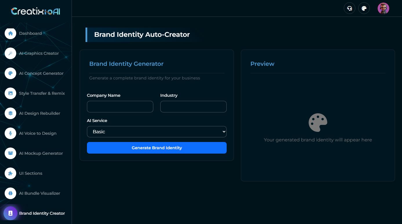 ai-brand-identity-creator-dashboard-creatixio