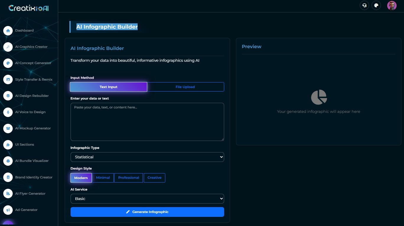 creatixio-ai-infographic-builder-dashboard